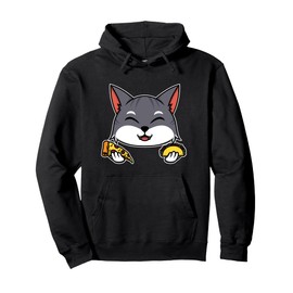 Cute Wolf Holding Pizza And Taco Pullover Hoodie