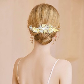 KristLand Bridal Hair Combs Gold Tone Flower Hair Combs for Women Wedding Sparkly Austrian Crystal Pearl Rhinestone Bridal Party Engagement Gift Box Ladies Girls