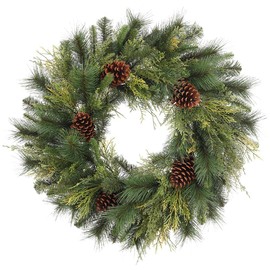 SilksAreForever 30" Artificial Pinecone, Cedar & Pine Hanging Wreath -Green/Brown