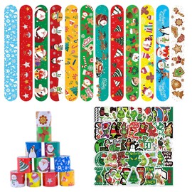 FORYNXHWIN Christmas Snap Bracelets, Snap Bracelet, Children's Snap Bracelet, Grinch Snap Bracelets, 36 Slap Bands and 50 Stickers for Christmas Party, Party Bags, Gifts for Children