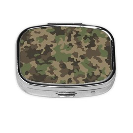 Green camo Print Metal Iron Plating Square Mini Pill Box Portable Pill Box for Home Traveling Purse