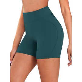 Sunzel - Pantalones cortos de gimnasio de cintura alta sin costuras frontales para mujer, pantalones cortos de motociclista a prueba de sentadillas con control de abdomen para yoga, entrenamiento