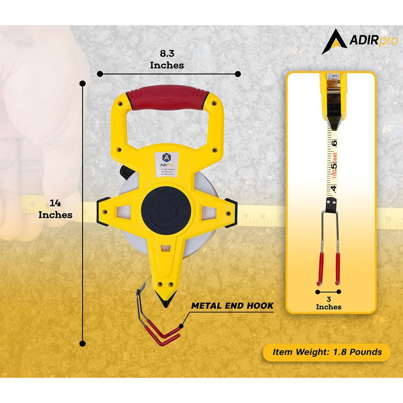 AdirPro 100 ft Fiberglass Measuring Tape | Appraiser's Tape Rule