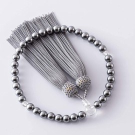 Hasegawa Buddhist Altar Prayer Beads, Tamano Shell Pearl, Crystal Tailored, Gray (Tuft), 0.3 inch (8 mm), Paulownia Box, For Women