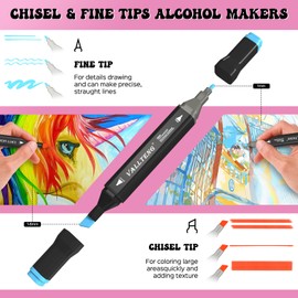 alchilalart 170 Colors Alcohol Based Markers, Alcohol Markers Set, Dual Tip Alcohol Sketching Drawing Markers Animation for Adults Kids
