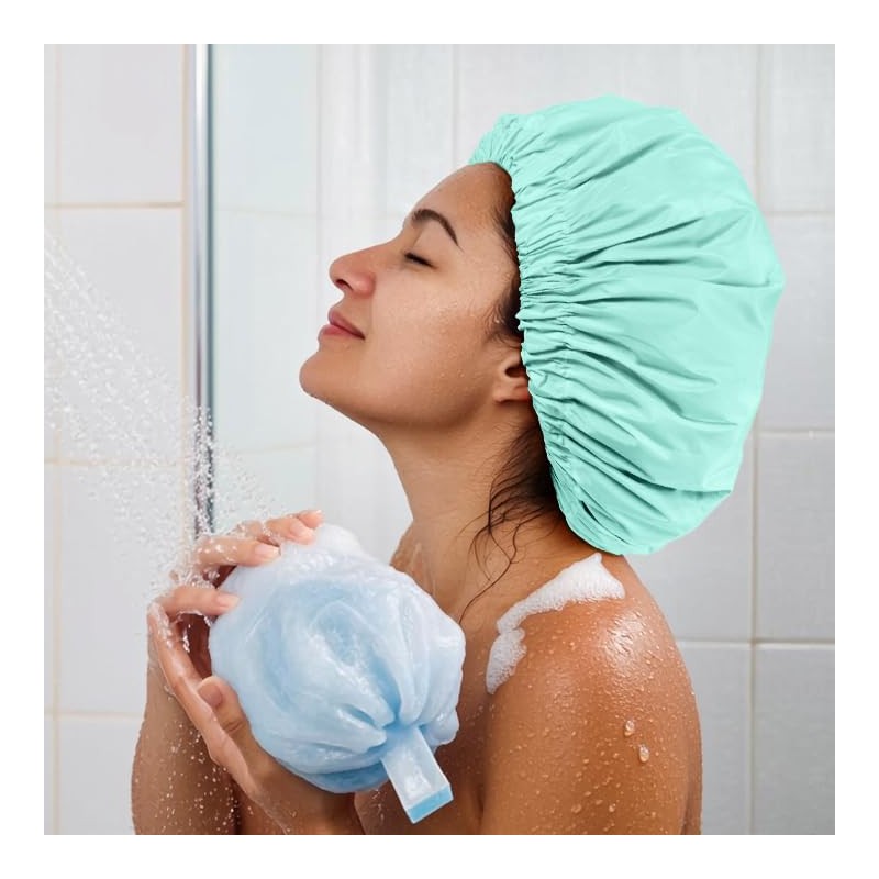 Reusable Shower Cap for Women, Large Waterproof Shower Essentials Bonnet