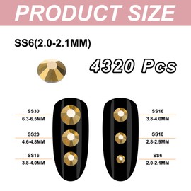 PATIKIL 4320Pcs SS6 Round Flatback Crystal 2.0-2.1mm Glass Rhinestones Gems Diamonds for DIY Crafts Clothes Shoes Nail Art Decoration, Gold