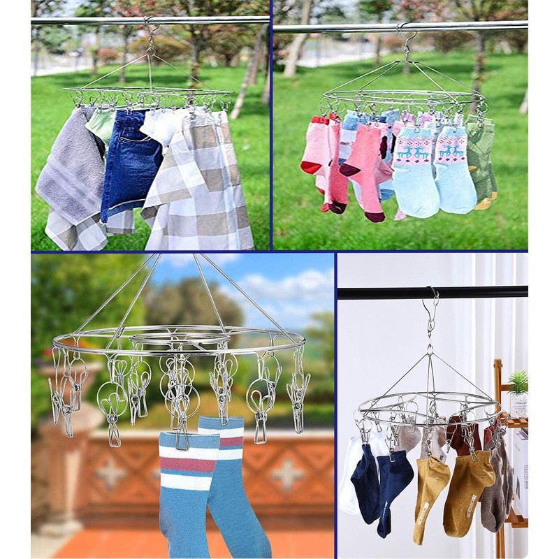 CenYouful Stainless Steel Round Hanging Drying Rack with 20 Clips