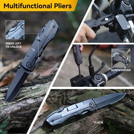 Quhaha 14-in-1 Multi-Purpose Emergency Survival Kit - Multitool Plier, Flint, Multi-Purpose Card, Emergency Blanket, Flashlight for Camping, Fishing, Hunting (Black with Bit Set)