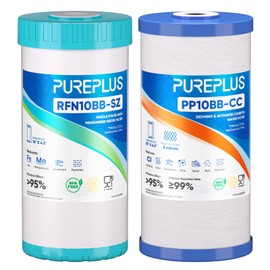 PUREPLUS 5 Micron 4.5"x 10" Whole House Water Filter Combo Kit with Sediment& Carbon, and Iron Reduce Filter, Replacement for GE FXHTC, GXWH40L, GXWH35F, GNWH38S, RFC-BBSA, WRC25HD, RFC-BB, 1PACK