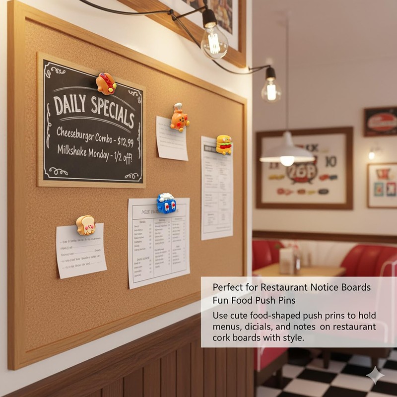 WINFA 24 Pack Cute Food Push Pins for Cork Board,