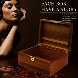 MFLUEEWR Wooden Storage Box with Hinged Lid and Locking Key Large Premium Solid Acacia Keepsake Chest Box -Storage Space to Organize Jewelry, Toys, and Keepsakes in a Beautiful Wooden Decorative Box