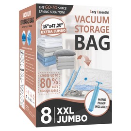 8 Pack XXL Jumbo Vacuum Storage Bags, Extra Jumbo Vacuum Sealed Bags for Comforters, Bedding, Blanket Storage, Space Saver Extra Large Vacuum Storage Bags for Huge Stuffed Toy(47.2x35 in)
