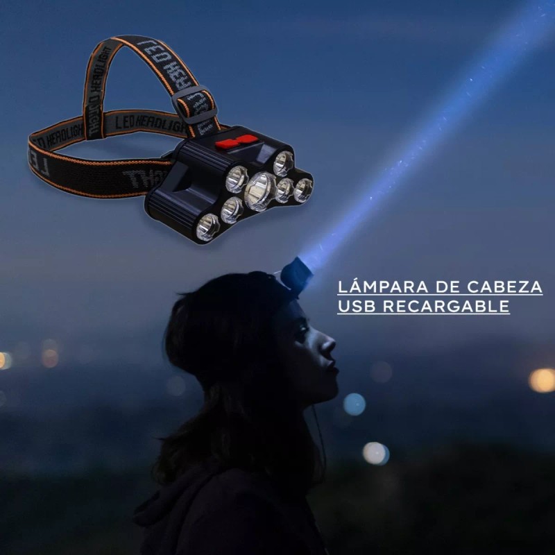 Maíz Linterna Led Minero Tactica Cabeza Recargable Usb Lampara