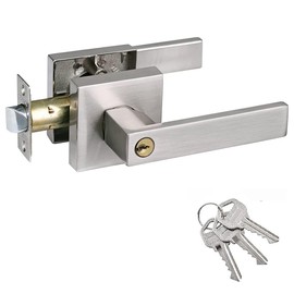 Cerradura de Manija Cuadrada,Cerradura de Puerta Reversible con Llave,Manijas de Bloqueo de Privacidad,Palanca de Puerta para Entrada Delantera,Acceso,Oficina,Dormitorio,Recámara(Acero inoxidable)