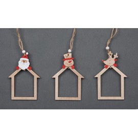 SHATCHI Christmas Tree Ornaments Wooden Aesthetic Hanging Decorations set of 3 pcs Xmas DIY Holiday Home Décor – Home Shape Santa, Reindeer, Snowman pieces(10cm)
