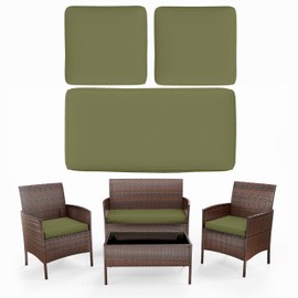 Pakunoda 3 Pack Outdoor Replacement Cushions, Fit for 4-Seater Wicker Rattan Patio Conversation Set, 36x18x3,18x18x3, Liner & Cover