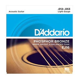 D'Addario EJ16 Phosphor Bronze Light (.012-.053) Acoustic Guitar Strings - plus 6 free plectrums!
