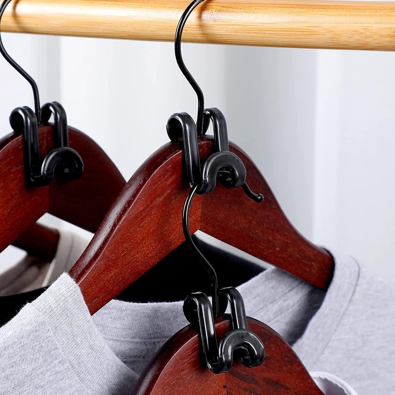50 Pcs Mini Clothes Hanger Connector Hooks Black Heavy Duty