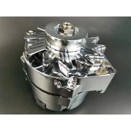 Unbranded GM Chrome 120 AMP 10SI 1 or 3 WIRE V Belt Alternator w Bracket Chevy SBC 350 400