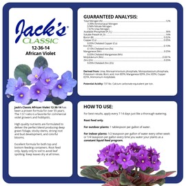 Jack's Classic 12-36-14 African Violet Water-Soluble Fertilizer with Micronutrients for Developing Strong Colorful Plants, 8oz
