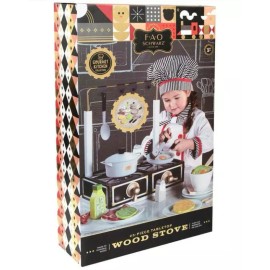 FAO Schwarz Gourmet Collection 23 Piece Tabletop Wood Stove Cooking Playset NEW
