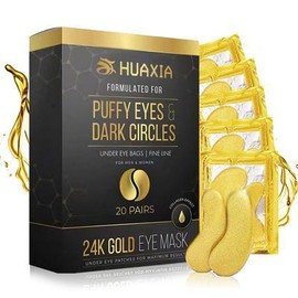Huaxia 24k gold eye masks, eye patches, 20 pairs of dark circle, eye bag and puffy eye care. Puffy eye mask with collagen, hyaluronic acid and amino acids. Comfort Skin Care