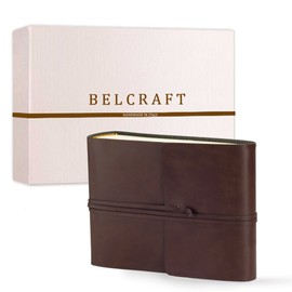 BELCRAFT MADE IN ITALY - Vietri Medium Recycled Leather Photo Album, Memory Photo Album, Scrapbook, Picture Album 6x4, A5 (16x21 cm) Brown