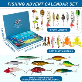 Fishing advent calendar 2025 Christmas Countdown, 24 Days Lure Fishing Kit，Xmas Fishing Gift for Fisherman Adult Men Teen Boys