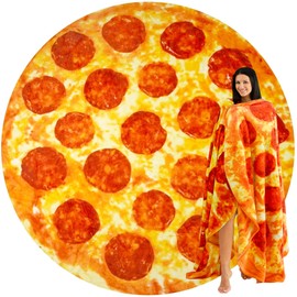Zulay Pepperoni Pizza Blanket - Novelty Big Pizza Blanket Adult and Kids - Premium Soft Flannel Round Pepperoni Blanket for Indoors, Outdoors, Travel, Home and More, 285 GSM - 80 Inches