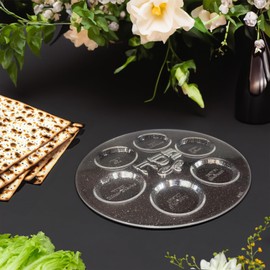 Rite Lite Plastic Seder Plate Clear Glitter Passover Gifts Stylish & Colorful Pesach Seder Serving Dish Recipe Hebrew & English Haggadah Traditional Jewish Hostess Holiday Party Plate Decor 12"