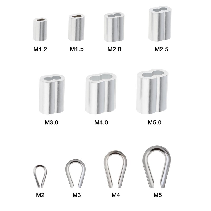 340pcs Wire Rope Cable Thimbles Aluminum Crimping Loop Sleeve Assortment