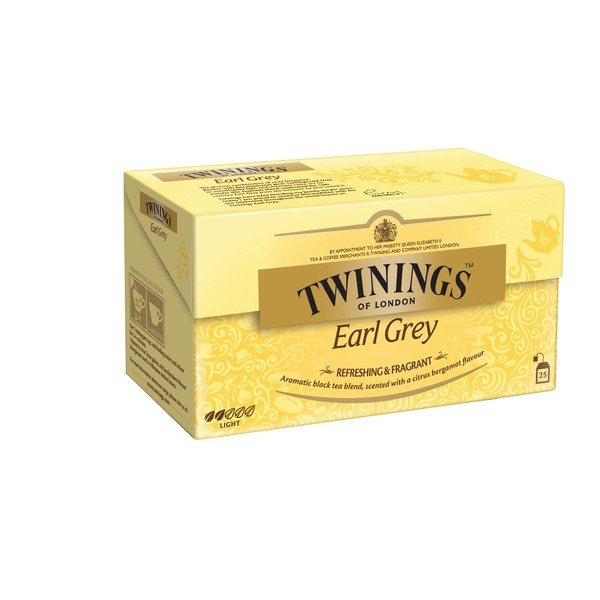 Twinings Earl Grey - Black Tea in Tea Bag Refined with Bergamot Aroma - Refreshing Black Tea from China, 25 Tea Bags (50 g)
