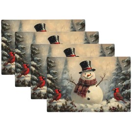 Christmas Placemats Set of 4 Snowman with Red Scarf Place Mats Washable Table Dinner Mats Linen Table Mats for Kitchen Dining Party Home Kitchen Decor 12x18 Inch