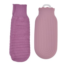 Hot Water Bottle Multifunctional Silicone Warm Water Bag with Knit Cover for Office Home 550mlPurple