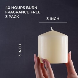CANDWAX 3x3 inch Ivory Pillar Candles Set of 3 - Elegant Decorative Candles for Home - Unscented Ivory Candles for Relaxing Atmosphere