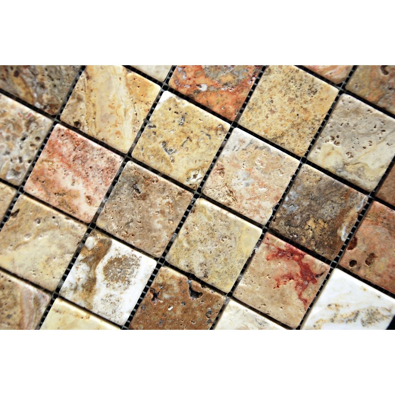 Scabos 2 X 2 Tumbled Travertine Mosaic Tile - Box