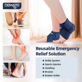 NEWGO Ankle Ice Pack Wrap for Injuries Reusable, 2 Pack Gel Ice Wraps for Sprained Ankle, Sports Injuries, Swelling, Post-surgery Recovery
