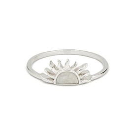 Pura Vida Silver-Plated Half Sun Ring w/Moonstone - Brass Base Band, Rhodium Plating - Size 7