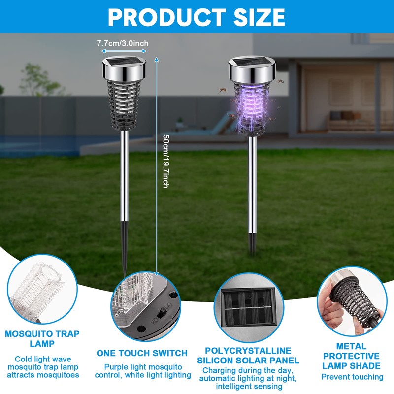 Qualirey 4 Pack Solar Bug Zapper Outdoor Mosquito Waterproof LED