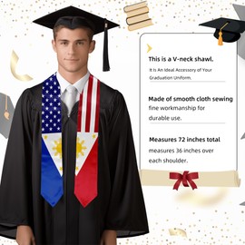 BMHHTM USA Philippines Mixed Flag Graduation Stole 72" Filipino Flag Graduation Sash for Graduate
