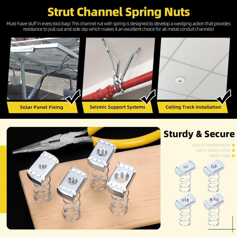 Mardatt 16Pcs Strut Channel Nuts, 1/4"-20, 5/16"-18, 3/8"-16, 1/2"-13 Spring