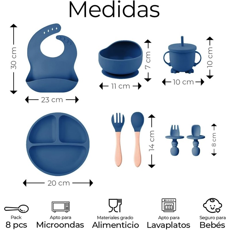 Juego de Platos y Cubiertos para Bebé de Silicona Raganet