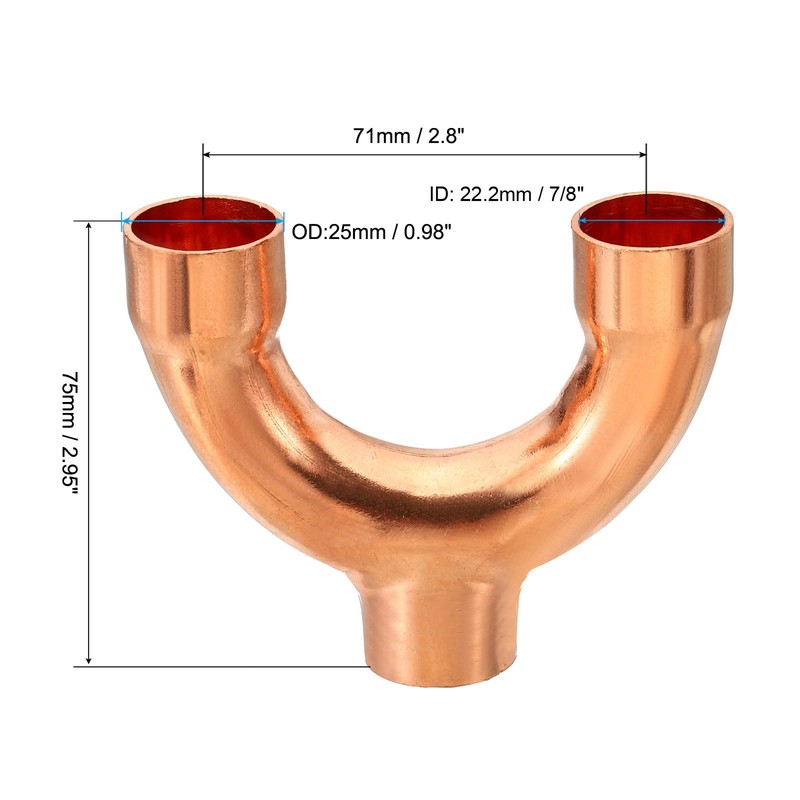 PATIKIL 7/8 Inch ID Copper Fitting, 3 Way Y Type