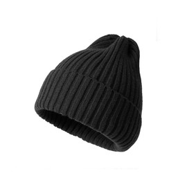 Feelorna Women Knit Beanie Hats, Winter Warm Slouch Knit Skull Cap, Solid Color Soft Knitted Caps Cuffed Beanie Thermal Woolly Hats for Women Black