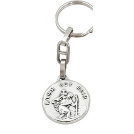 Key Chain saint Christopher with text Come good home / God bless you 7.5 cm, Med. 2,9cm