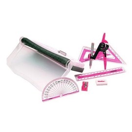 1 x Pink Helix Flip Maths Geometry Set & Case, Ruler, Protractor, Compass