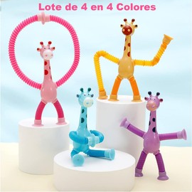 4 Mini Ttubos Sensoriales,Pop Tube Sensor Fidget Toy para Niños y Adultos,Colorido Kit de Tubo Estirable de Jirafa,Tubos para Reventar,Juguetes Educativos Sensoriales,Jirafa Telescopica con Ventosa