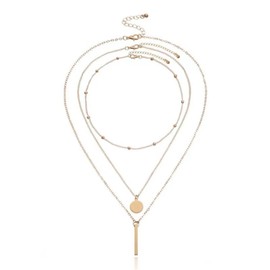 Qimily Dainty Layered Chain Necklace, Handmade 14K Gold Plated Pendant Necklace Multilayer Necklace Adjustable Layering Choker Necklaces for Women