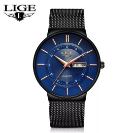 Lige Men's Watch Ultra-Thin Dial Male Business Date Week Man Daily Steel Wristwatches
